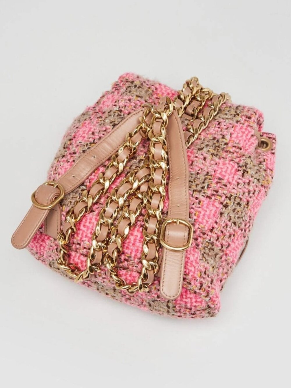 Chanel Pink/Brown Tweed Elegant Chain Backpack Bag - Picture 4 of 12